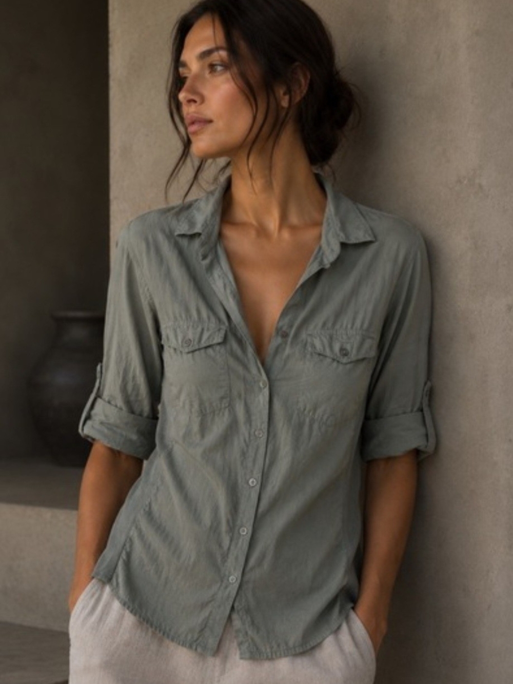 James Perse Lightweight Blue/gray Button Down Shirt Size 3